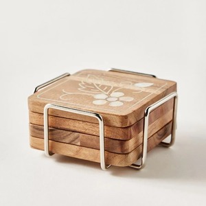 Walnut Wood Square <b>Coasters</b> with Mother of Pearl Inlay Floral Design Eco-Friendly Handmade Modern Mats <b>for</b> <b>Drinks</b> Metal Holder - Product Image 6