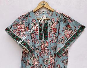 Mini robe maxi d'été en coton à imprimé floral bleu rouge pour femmes, mini robe Elizabeth à encolure hanley pour femmes, nouveauté - Product Image 2