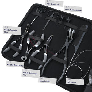 Kit complet d'outils et d'accessoires pour extensions de cheveux à bandes adhésives noires, micro-anneaux et nano-anneaux, avec pince et enfileur à crochet - Product Image 3