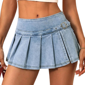 Jupe Courte en Jean Plissée Taille Haute pour Femme 2026, Style Vintage Délavé avec Boutons sur le Devant et Poches, Idéale pour l'Été Décontracté et Doux - Product Image 1