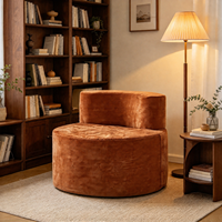 Fauteuil rond en velours de style français, fauteuil rembourré, camel, crème, beige, vert forêt, bleu brume, gris