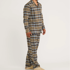 Ensemble de pyjama en flanelle douce et chaude à carreaux pour homme, manches longues, boutonné, vêtements de nuit amples, vêtements de détente pour la maison, pour l'automne et l'hiver - Product Image 2