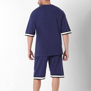 Men's Sporty Two-Piece Set Color Blocking Breathable <b>Polyester</b> <b>T</b>-<b>Shirt</b> and Shorts Quick Dry Knitted Summer Wear - Product Image 1