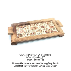 Plateau de service en bois artisanal moderne, plateau rustique pour le petit-déjeuner, décoration de table de cuisine - Product Image 2
