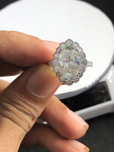 Anillo de Compromiso Ovalado con Diamante Creado en Laboratorio para Mujer, Chapado en Rodio, con Engaste Pavé, Diseño Floral Glamuroso, SV JEWELS IGI - Product Image 3