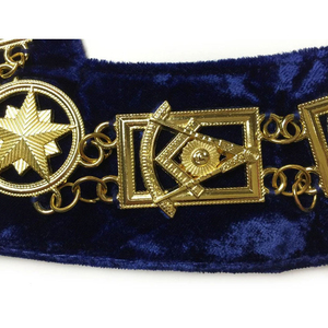 Collier de Collège Maçonnique en Chaîne Métallique Ronde, Or, avec Fond Bleu, Tissu de Haute Qualité - Product Image 4