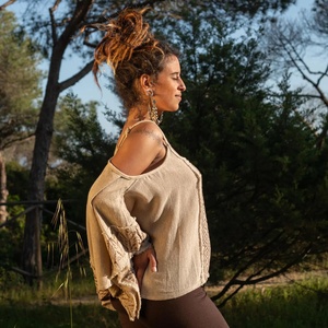 Bohemian Hand Block Printed Poncho <b>Top</b> Open Shoulder Cotton <b>Festival</b> Blouse Flowy Lightweight Summer <b>Top</b> Boho Style for Women - Product Image 2