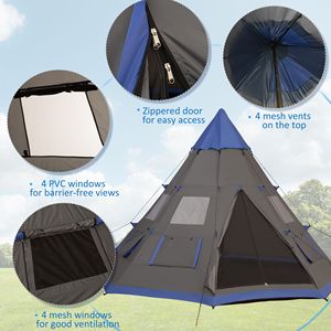 Tenda Piramidale Portatile in Metallo per 6 Persone, Grande Teepee Resistente alle Intemperie con Borsa per il Trasporto Inclusa per Campeggio - Product Image 5