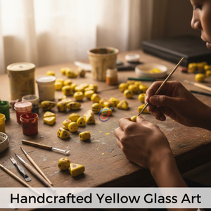 EXCEL EXPORTS Perles en verre soufflé à la main jaunes |   Fil de 8 pouces |   Designs artistiques inspirés de Murano |   Forme et motif uniques - Product Image 2