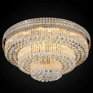 Lustre Rond en Cristal Éclatant, Éclairage Doré Chaleureux, Tiges de Verre Superposées, Perles Scintillantes, Luminaire de Plafond de Luxe, Élégant et Moderne - Product Image 1
