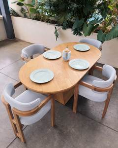 Table à manger ovale en bois extensible, table de salle à manger en bois moderne, mobilier de restaurant, design personnalisé - Product Image 1