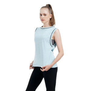 Haut sans manches pour femme à prix de gros avec passepoil noir, col bateau, mélange coton et polyester, décontracté et sportif pour femmes - Product Image 2