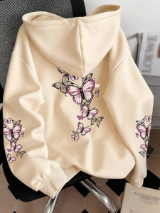Sudaderas con Estampado de Mariposas para Mujer, al por Mayor, Mezcla de Algodón, Hombros Caídos, Logotipo Personalizado, Fabricante de Ropa - Product Image 2