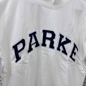 Parke white Custom Logo Women's <b>Mock</b> <b>Neck</b> Crewneck Sweatshirt Heavyweight Cotton Fleece Letter Applique Embroidery Pullover - Product Image 3