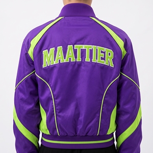 Chaqueta Bomber MAATTIER Morado Verde Lima, Satinada con Bloques de Color, Cierre de Cremallera, Puños Acanalados, Estilo Deportivo Casual, Fabricante Mayorista Personalizado - Product Image 6