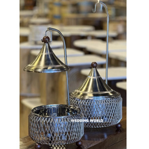 Wedding Food Supplies Chafing Dish <b>Set</b> of Two Designer Casserole Silver Finished Decoratie Metal Food Warmer - Product Image 1
