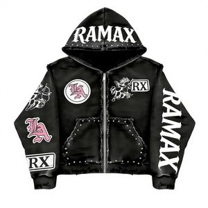 Sudadera con Capucha Personalizada de Fabricante, con Pedrería, Oversize, de Felpa Francesa, con Bordado Desgastado y Lavado Ácido - Product Image 1