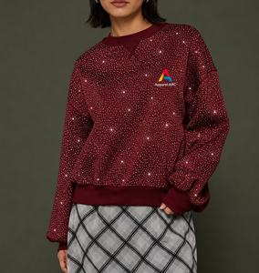 เสื้อฮู้ดดี้แฟชั่นผู้หญิงสีแดงเบอร์กันดี คอวี แต่งคริสตัล ปักโลโก้ ผ้าคอตตอนหนานุ่ม 100% รุ่นฮิต - Product Image 3