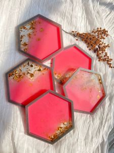 Juego de posavasos de resina rosa rubor con incrustaciones de purpurina oro rosa, diseño de rombos, para bebidas, decoración de mesa, para socios comerciales - Product Image 4
