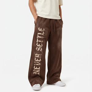 Pantalones Deportivos Holgados para Hombre, con Bordado Desgastado, Casuales, 100% Poliéster, Forro Polar, Cintura Alta con Cordón Ajustable, Corte Holgado - Product Image 1