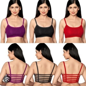 Sujetador deportivo con tiras para mujer, sujetador de yoga y gimnasio con estampado sólido, camiseta de fitness transpirable de algodón y seda, sujetador tipo camiseta para uso diario. - Product Image 3
