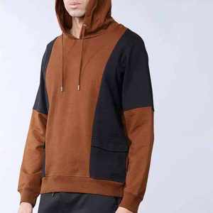 Sweat-shirt à capuche décontracté pour homme, marron et noir, avec empiècements colorés - Product Image 2