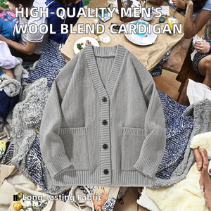 <b>Men</b> Casual Fashion <b>Cardigan</b> Sweater V Neck Button Closure <b>Long</b> Sleeve Knitted Soft Warm Comfortable Business Office Daily Wear - Product Image 6