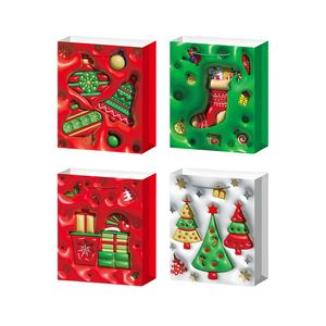 Confezione da 12 sacchetti regalo di natale rossi con manici di dimensioni assortite con cartoni animati di alberi per decorazioni di compleanno e feste 12 pz - Product Image 1
