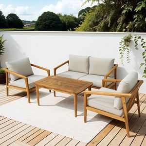 Ensemble de mobilier de patio 4 pièces en bois d'acacia, canapé d'extérieur pour conversation avec coussins épaissis pour jardin et cour arrière, en teck - Product Image 2