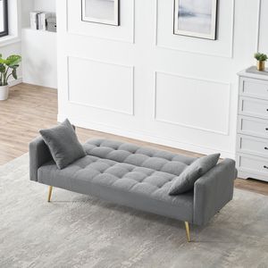 Divano Letto in Tessuto Teddy Fleece Grigio da 71,7 Pollici con Due Cuscini Inclusi - Product Image 2