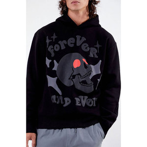 Sweat-shirt à capuche oversize pour homme noir, imprimé 'Peace Stop Wars', style streetwear, pour l'automne, en molleton bouclette, avec poche, sérigraphie - Product Image 3