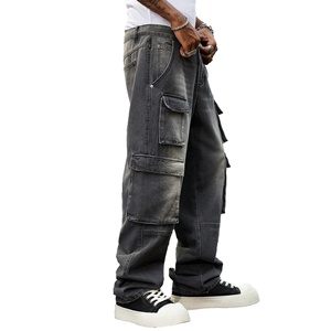 Jean cargo homme 2026 coupe large multi-poches en denim délavé, style streetwear décontracté - Product Image 2
