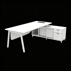 Bureau d'angle moderne en acier blanc, design minimaliste, autoportant pour usage domestique ou professionnel AY Office System V-Q-ASWC 2192 - Product Image 1