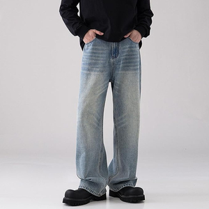 Jean décontracté vintage pour homme, coupe ample, jambe large, en denim noir, style streetwear hip-hop tendance - Product Image 3