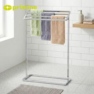 Freestanding Chrome Steel Towel Rack 3 Bars Minimalist Modern Movable Bathroom Towel Holder Home <b>Storage</b> - Product Image 3