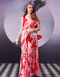 Indian Traditional Ethnic Casual Satin Silk Saree in Floral Print for Daily Wear and Festive Function for Women Fancy Outfit - Product Image 1