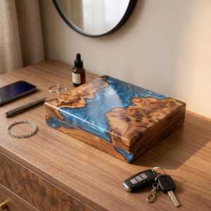 Wooden <b>Keepsake</b> <b>Box</b> with Epoxy Resin Design Handmade Jewelry Organizer Luxury Artisan Gift Elegant Decorative Storage <b>Box</b> - Product Image 5