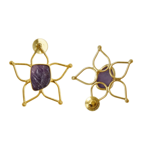 Boucles d'oreilles étoiles plaquées or avec pierre d'améthyste, style bohème, bijoux de mode pour femmes - Product Image 2