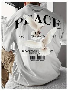 เสื้อยืดพิมพ์ลายหน้าอกสำหรับผู้ชาย ทรงโอเวอร์ไซส์ ไหล่ตก เสื้อยืดลายกราฟิก เสื้อยืดลำลองทรงโอเวอร์ไซส์ ผ้าเจอร์ซีย์คอตตอน 100% ระบายอากาศได้ดี ทรงปกติ - Product Image 2
