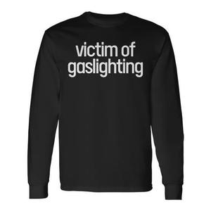 T-shirt a maniche lunghe Victim Of Gaslighting, girocollo nero, abbigliamento unisex per adulti - Product Image 1