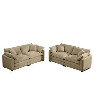 Ensemble de canapés de salon moderne en tissu Corduroy Tan, deux places, inclinable, avec 8 coussins et assise profonde et spacieuse - Product Image 5