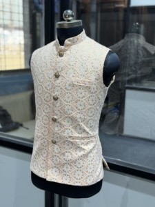 Gilet homme col mandarin style chinois motif géométrique rose polyester coton coupe-vent respirant simple boutonnage été - Product Image 3