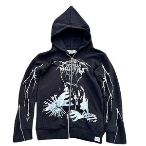 Sweat-shirt à capuche zippé pour homme en coton 100% avec impression numérique, broderie et patch, design personnalisé, tissu French Terry 400 g/m², style streetwear d'hiver - Product Image 1