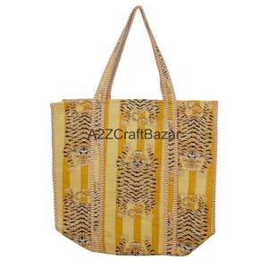 Bolsa de Mano Grande Multicolor con Estampado Floral, 100% Algodón Puro, Acolchada, Ecológica, con Asa Larga para la Playa y Compras - Product Image 4
