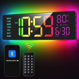 16.5\" Large <b>Digital</b> LED <b>Wall</b> <b>Clock</b> RGB Lights 11 Scenes Mode Remote Control Dual Alarms BT Sync Product Category <b>Wall</b> <b>Clocks</b> - Product Image 5