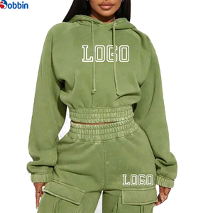 Top Selling Women's Olive Green Tracksuit <b>Set</b> Hooded Full Sleeve Loose Fit Casual Solid Color Cargo Pants Elastic Waist 2 Pcs - Product Image 5