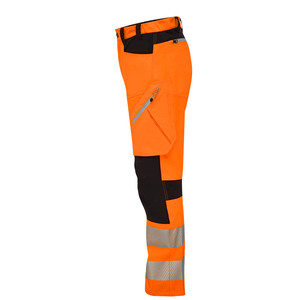 Men's Orange Workwear Pants High Waist Reflective Stripes Multiple Pockets Straight Fit Midweight Polyester Canvas - Product Image 4