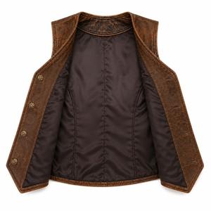Top Trending <b>Men</b> Genuine <b>Leather</b> <b>Vest</b> Casual Single Breasted Button Closure Solid Color Autumn Outer Wear Turn-down Collar - Product Image 2
