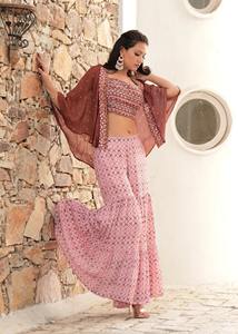 Ensemble Fusion Sharara avec Cape Marron et Haut Orné de Miroirs - Product Image 3