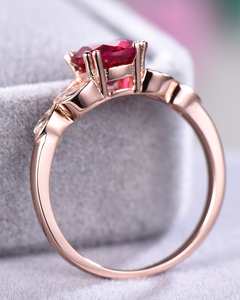 Lab Created Red Ruby Engagement Ring 925 <b>Silver</b> 14k Rose Gold Plated Marquise Leaf Anniversary Set - Product Image 3